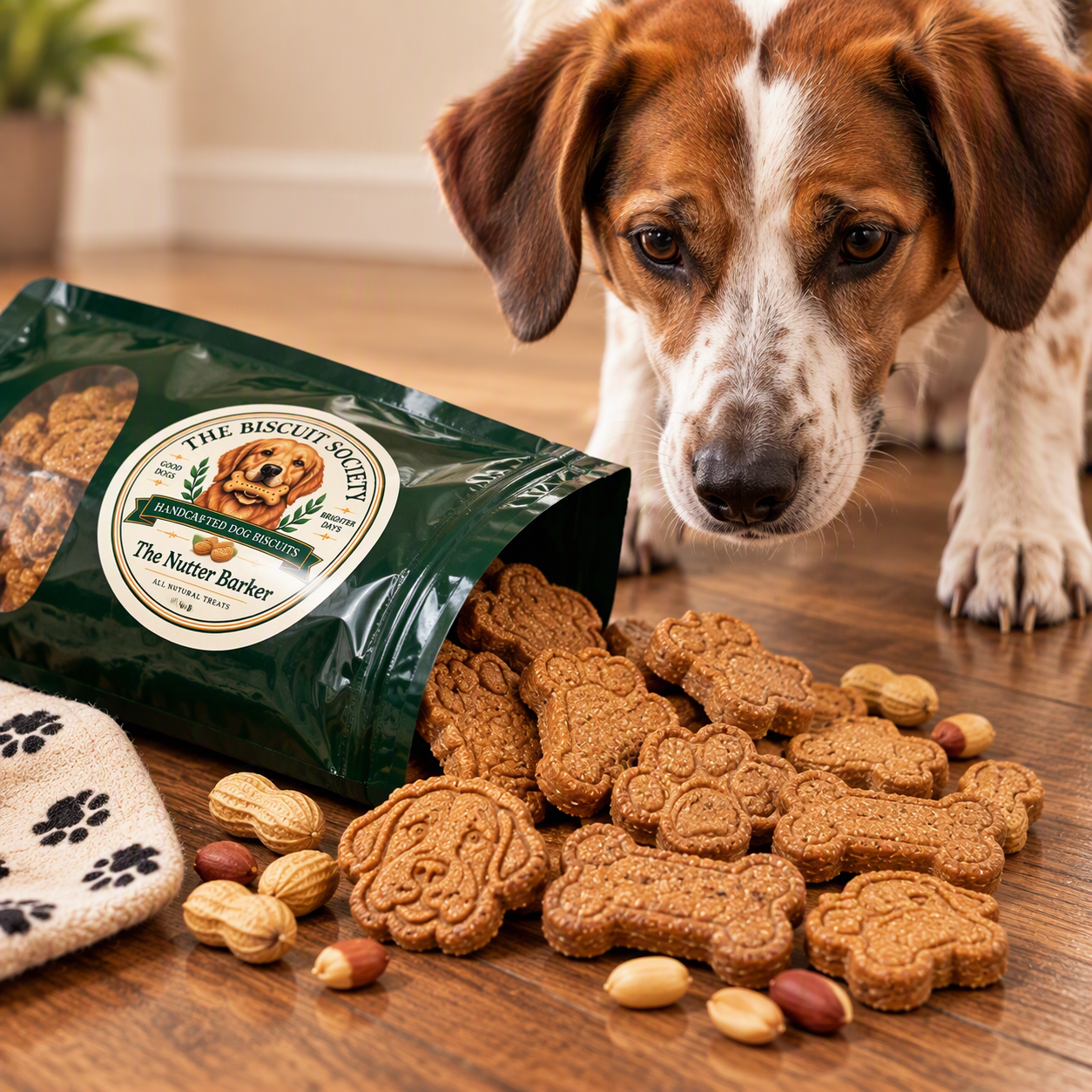 Close-up of Nutter Barker biscuits showing peanut butter oat texture with whole peanuts